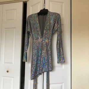 ETIQUETTE Women's Size M Medium Silver Glitter Stretch Mini Dress